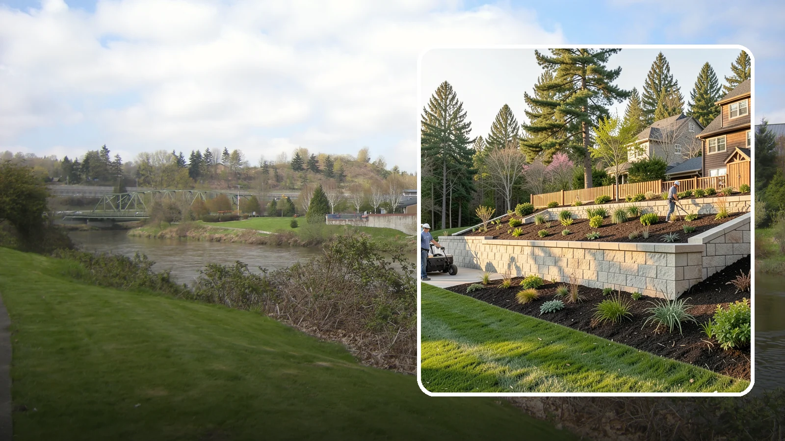 Poured Concrete Retaining Wall in Tukwila, King County, WA - A monolithic, engineered poured-concrete wall offering maximum strength for tall or high-load slopes across the Pacific Northwest.