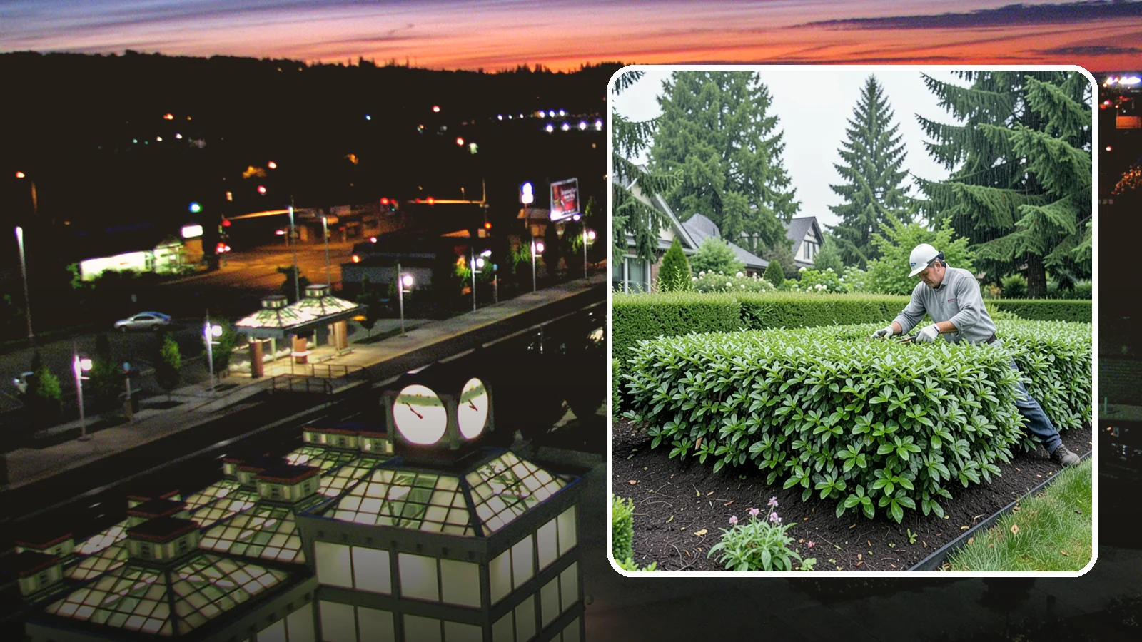 Privet Hedge Trimming in Auburn, King County, WA - Frequent, formal privet hedge trimming that maintains the crisp, geometric lines this classic fast-growing screen is known for.