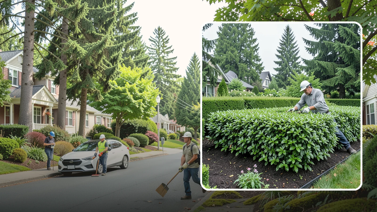Privet Hedge Trimming in Beaux Arts Village, King County, WA - Frequent, formal privet hedge trimming that maintains the crisp, geometric lines this classic fast-growing screen is known for.