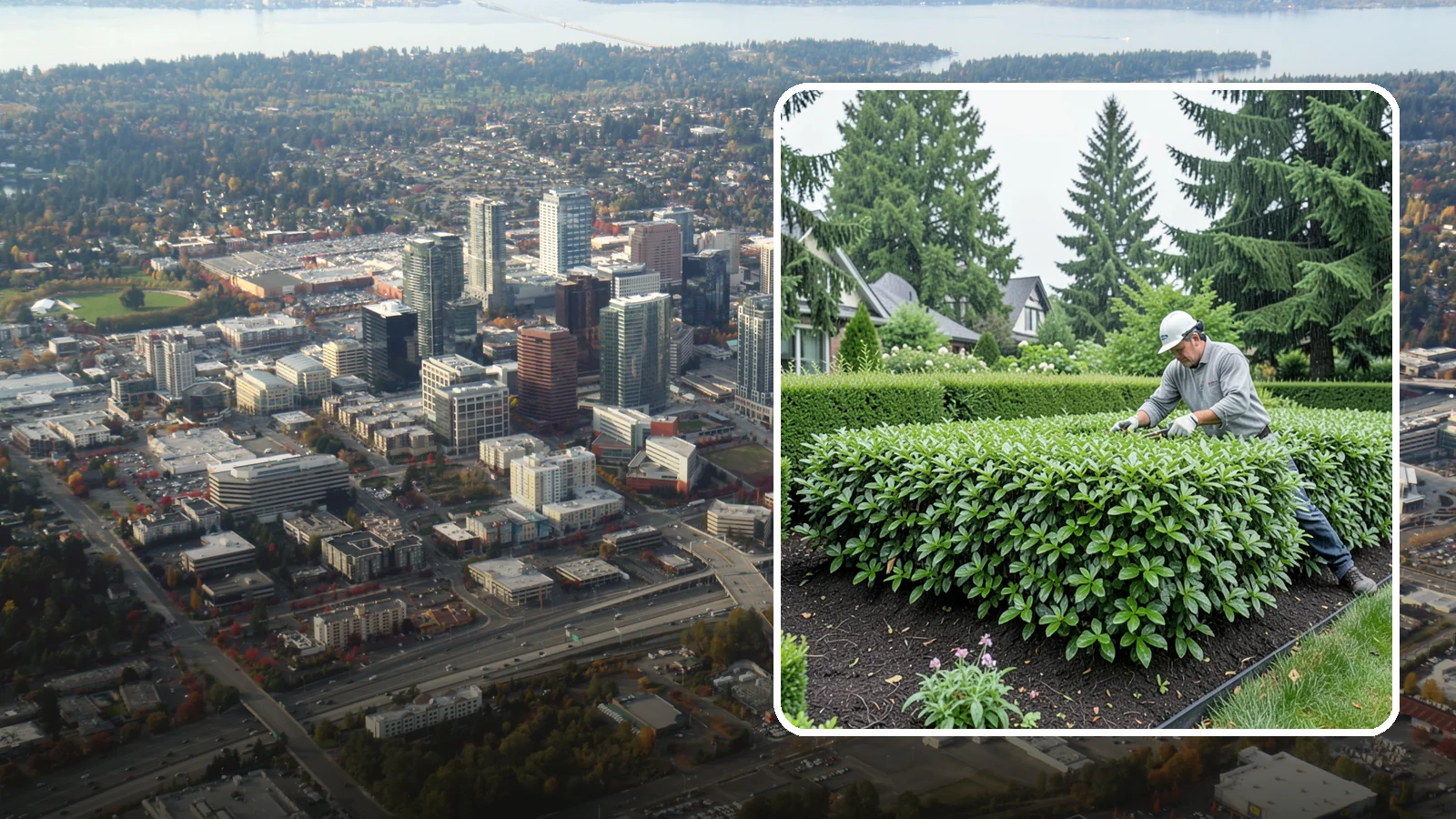 Privet Hedge Trimming in Bellevue, King County, WA - Frequent, formal privet hedge trimming that maintains the crisp, geometric lines this classic fast-growing screen is known for.
