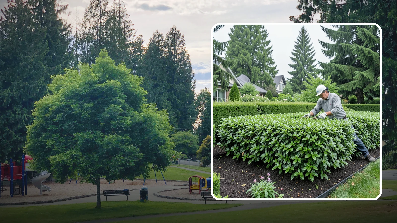 Privet Hedge Trimming in Bonney Lake, Pierce County, WA - Frequent, formal privet hedge trimming that maintains the crisp, geometric lines this classic fast-growing screen is known for.