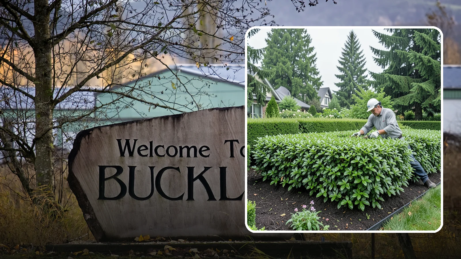 Privet Hedge Trimming in Buckley, Pierce County, WA - Frequent, formal privet hedge trimming that maintains the crisp, geometric lines this classic fast-growing screen is known for.