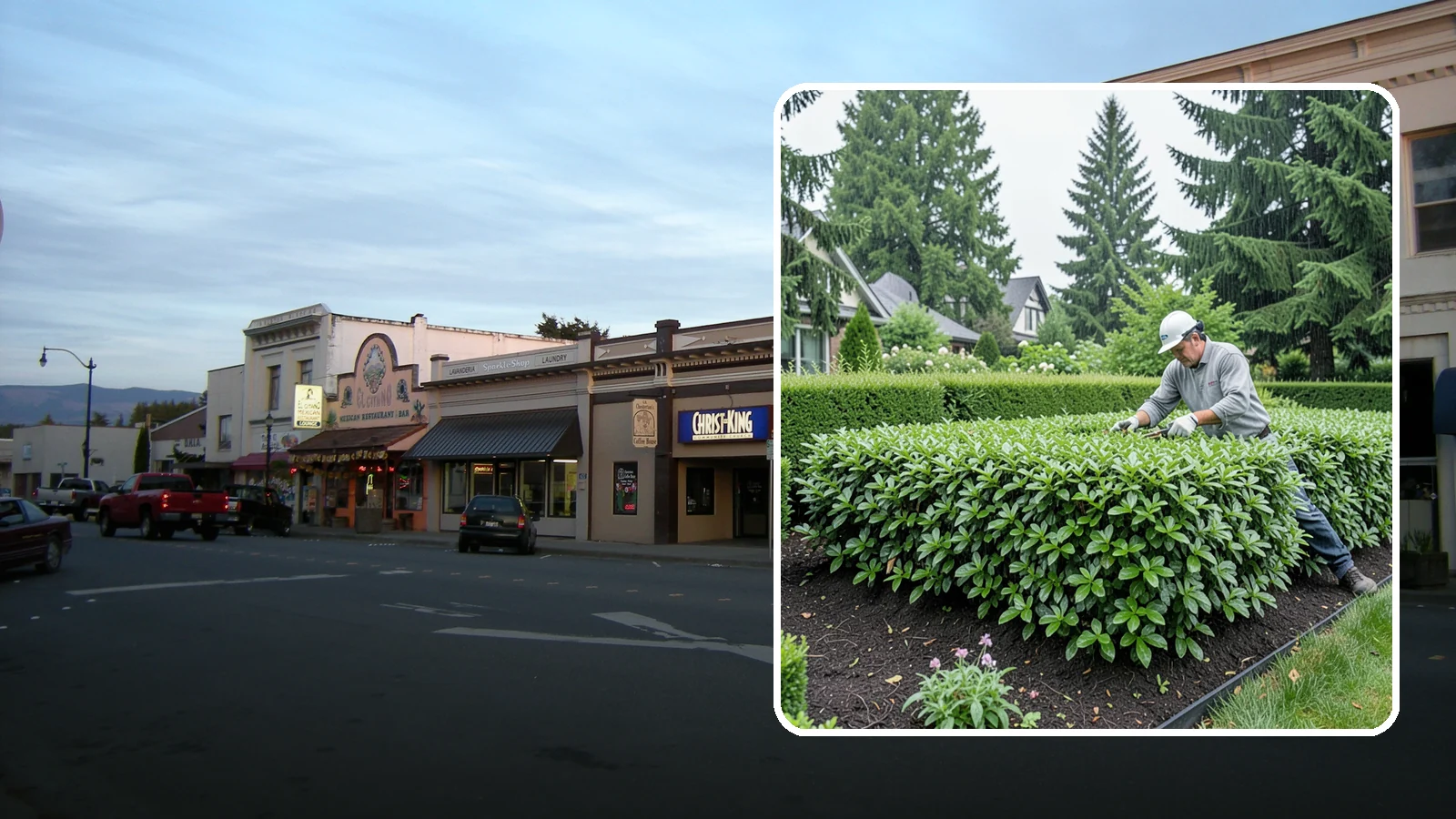 Privet Hedge Trimming in Burlington, Skagit County, WA - Frequent, formal privet hedge trimming that maintains the crisp, geometric lines this classic fast-growing screen is known for.