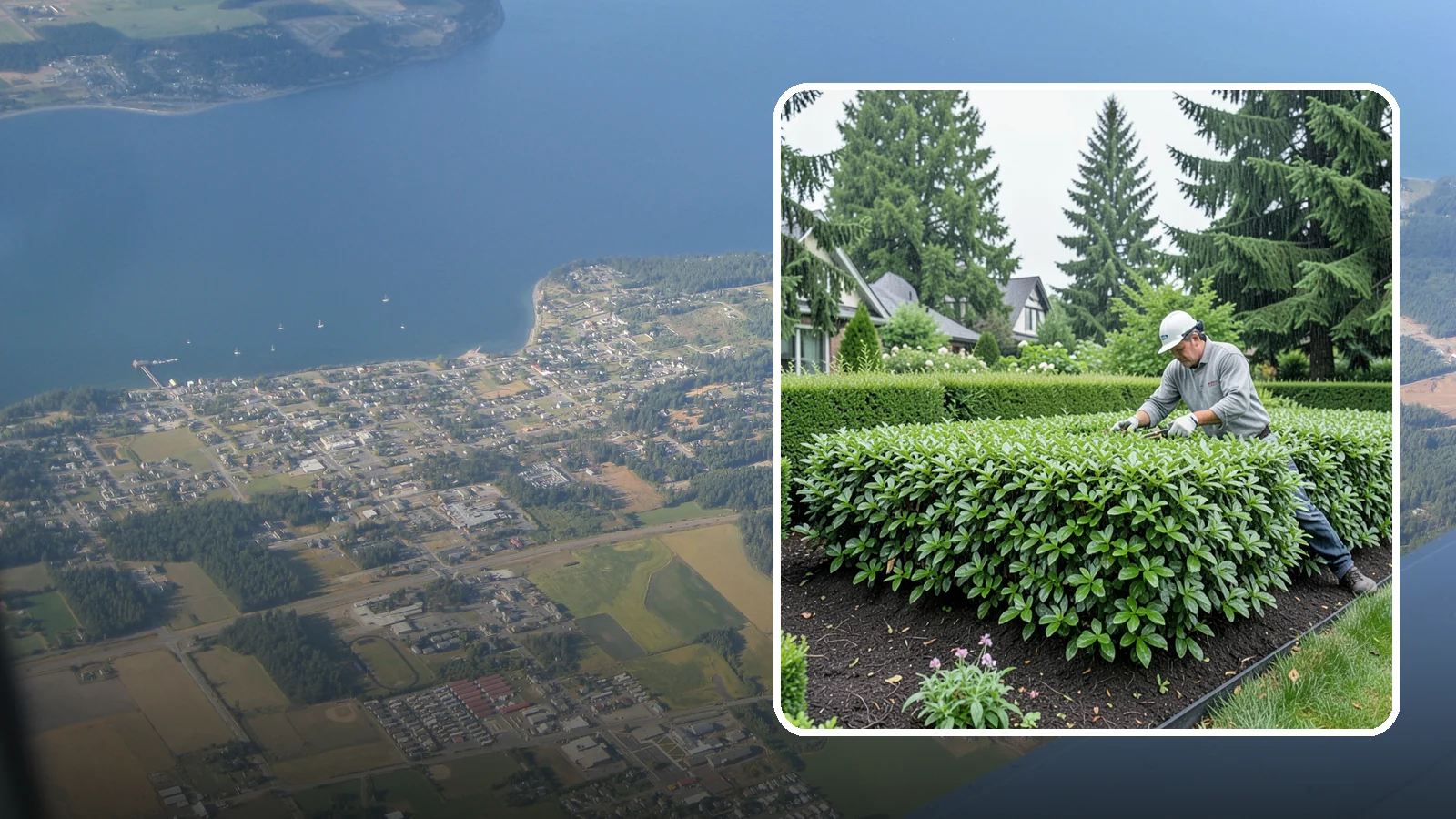 Privet Hedge Trimming in Coupeville, Island County, WA - Frequent, formal privet hedge trimming that maintains the crisp, geometric lines this classic fast-growing screen is known for.