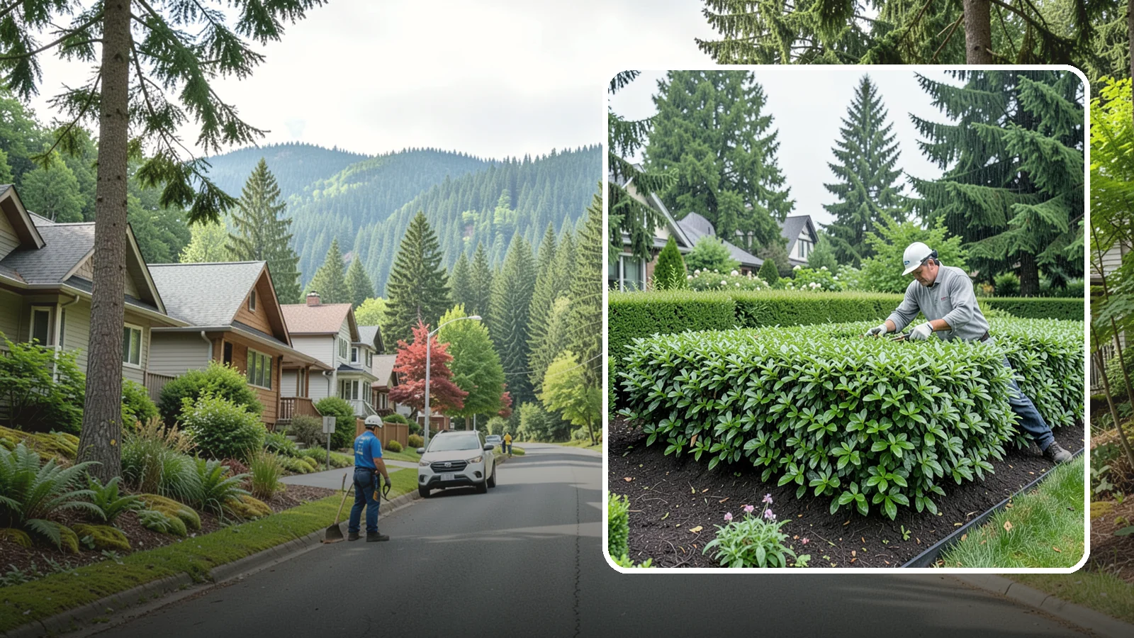 Privet Hedge Trimming in Darrington, Snohomish County, WA - Frequent, formal privet hedge trimming that maintains the crisp, geometric lines this classic fast-growing screen is known for.