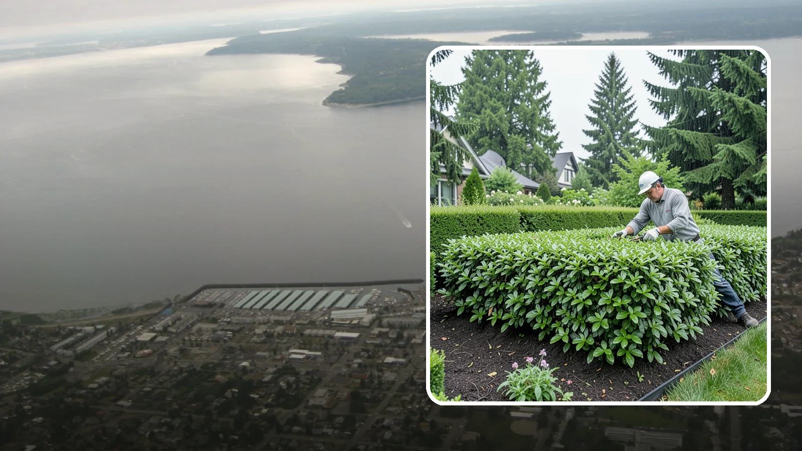 Privet Hedge Trimming in Des Moines, King County, WA - Frequent, formal privet hedge trimming that maintains the crisp, geometric lines this classic fast-growing screen is known for.