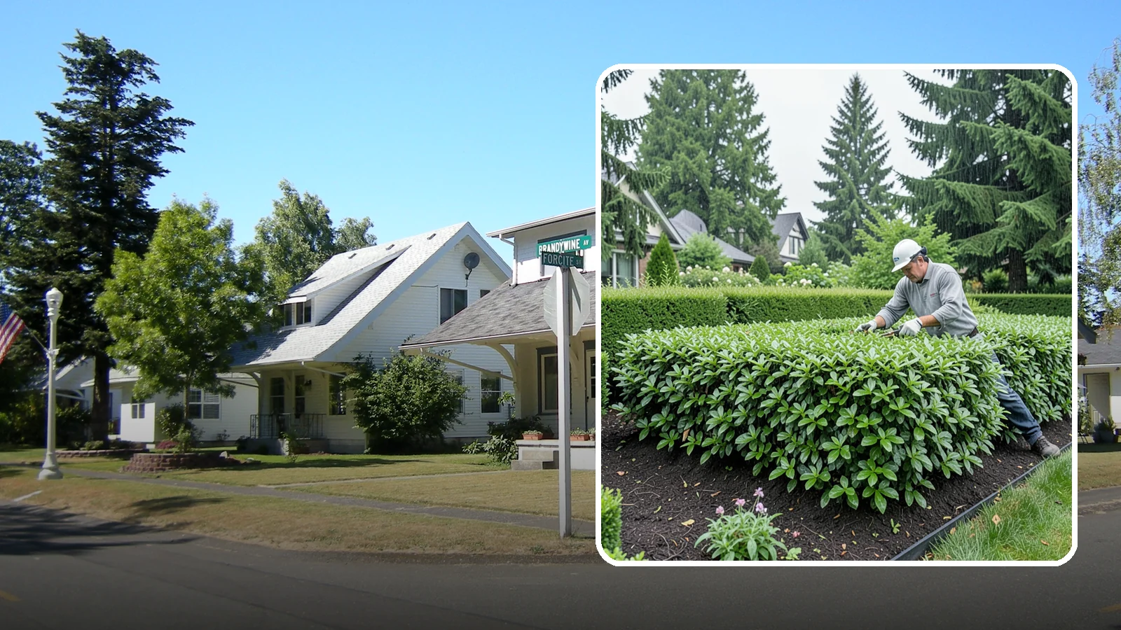 Privet Hedge Trimming in DuPont, Pierce County, WA - Frequent, formal privet hedge trimming that maintains the crisp, geometric lines this classic fast-growing screen is known for.
