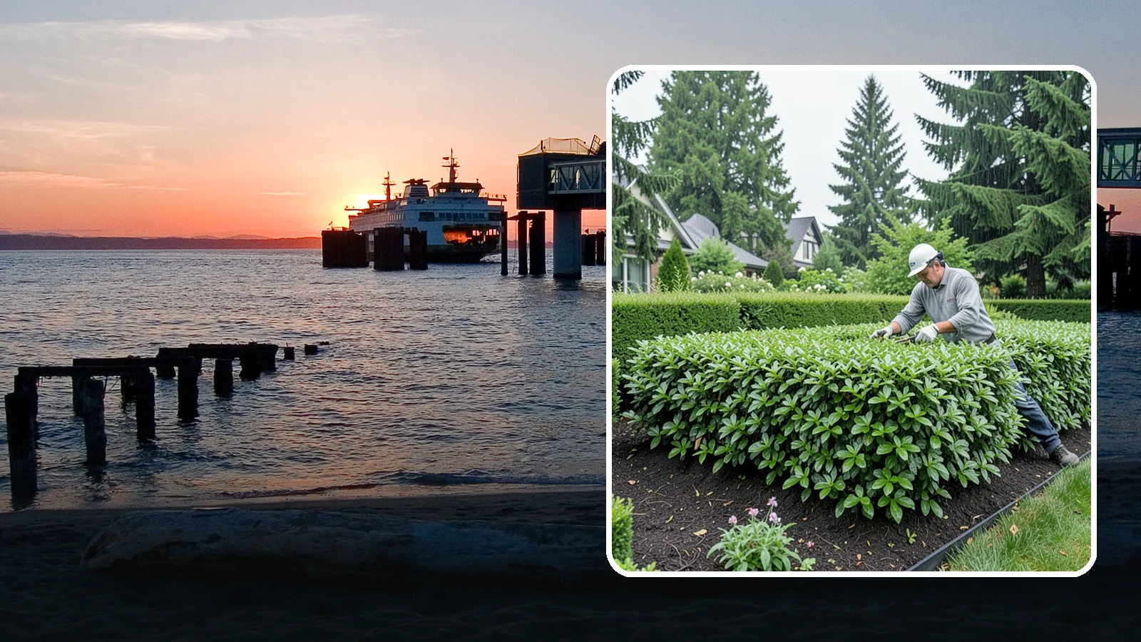 Privet Hedge Trimming in Edmonds, Snohomish County, WA - Frequent, formal privet hedge trimming that maintains the crisp, geometric lines this classic fast-growing screen is known for.