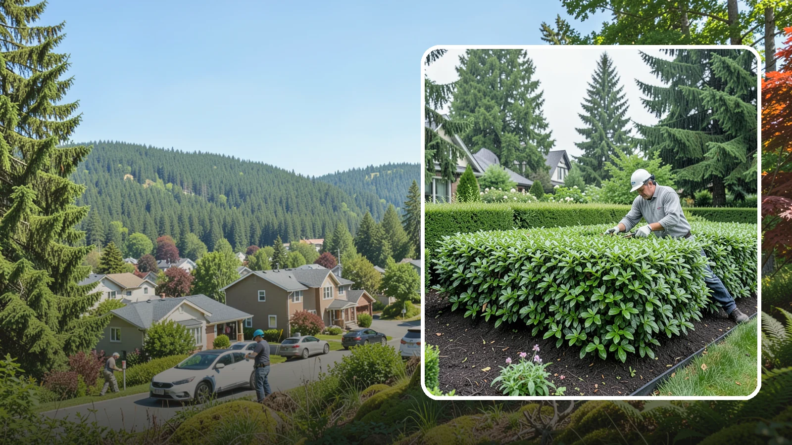 Privet Hedge Trimming in Index, Snohomish County, WA - Frequent, formal privet hedge trimming that maintains the crisp, geometric lines this classic fast-growing screen is known for.