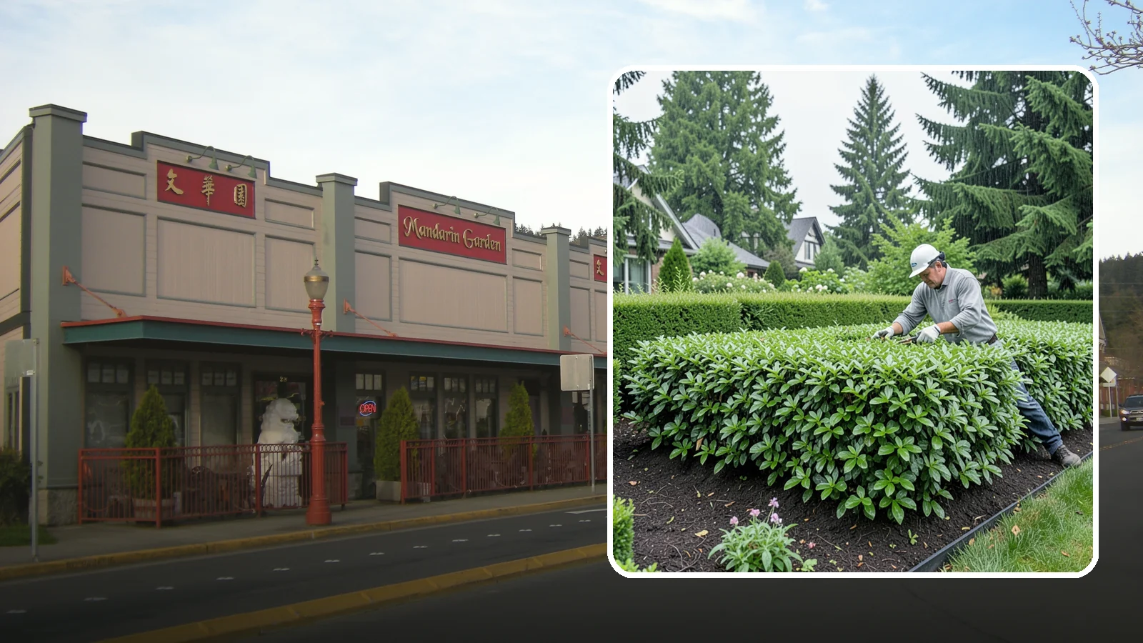 Privet Hedge Trimming in Issaquah, King County, WA - Frequent, formal privet hedge trimming that maintains the crisp, geometric lines this classic fast-growing screen is known for.