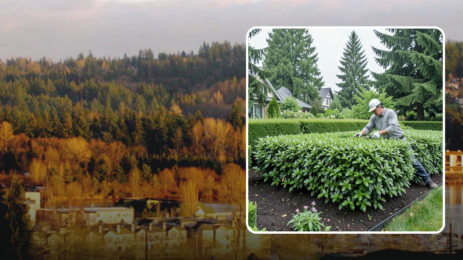 Privet Hedge Trimming in Kenmore, King County, WA - Frequent, formal privet hedge trimming that maintains the crisp, geometric lines this classic fast-growing screen is known for.