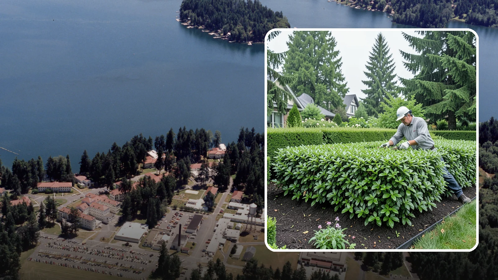 Privet Hedge Trimming in Lakewood, Pierce County, WA - Frequent, formal privet hedge trimming that maintains the crisp, geometric lines this classic fast-growing screen is known for.