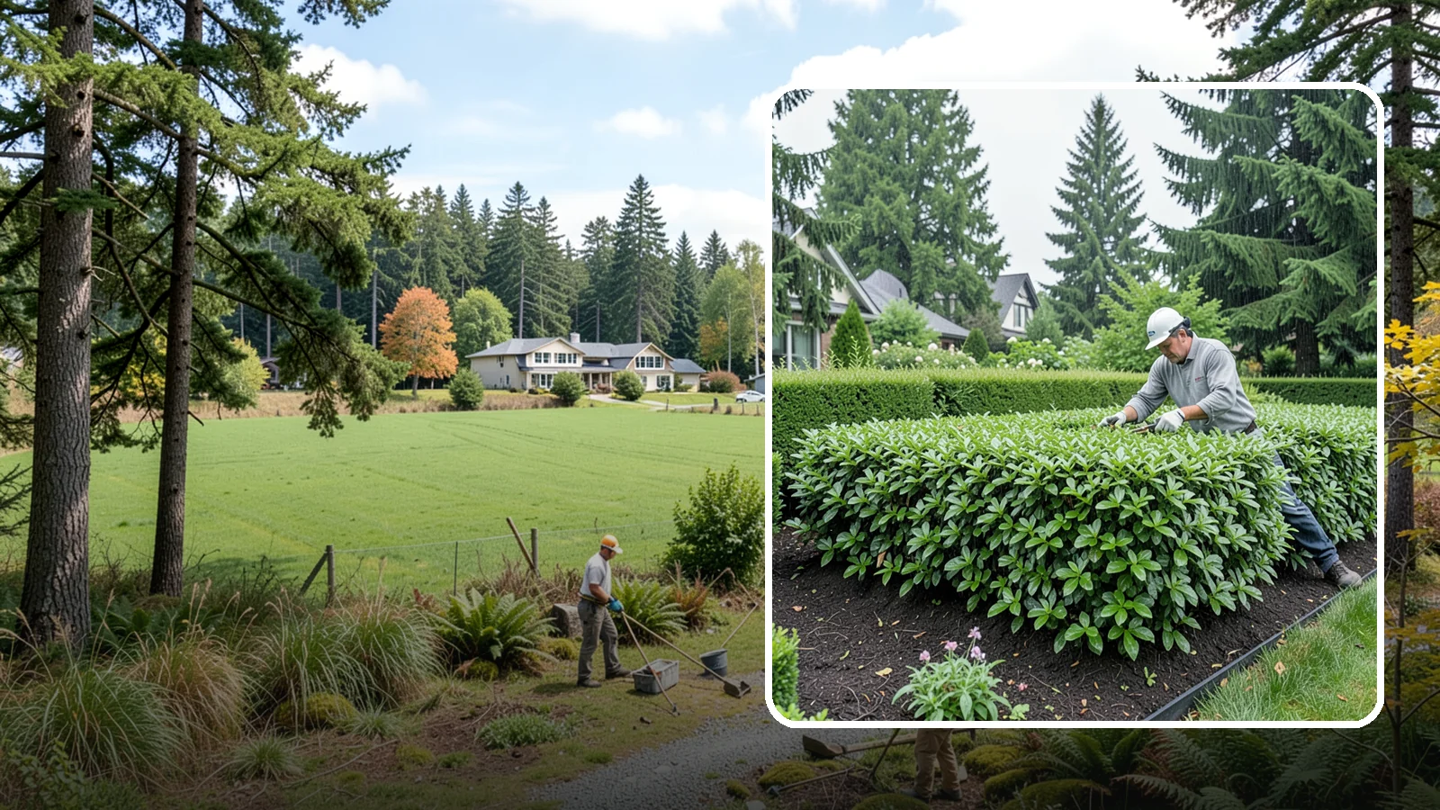 Privet Hedge Trimming in Lyman, Skagit County, WA - Frequent, formal privet hedge trimming that maintains the crisp, geometric lines this classic fast-growing screen is known for.