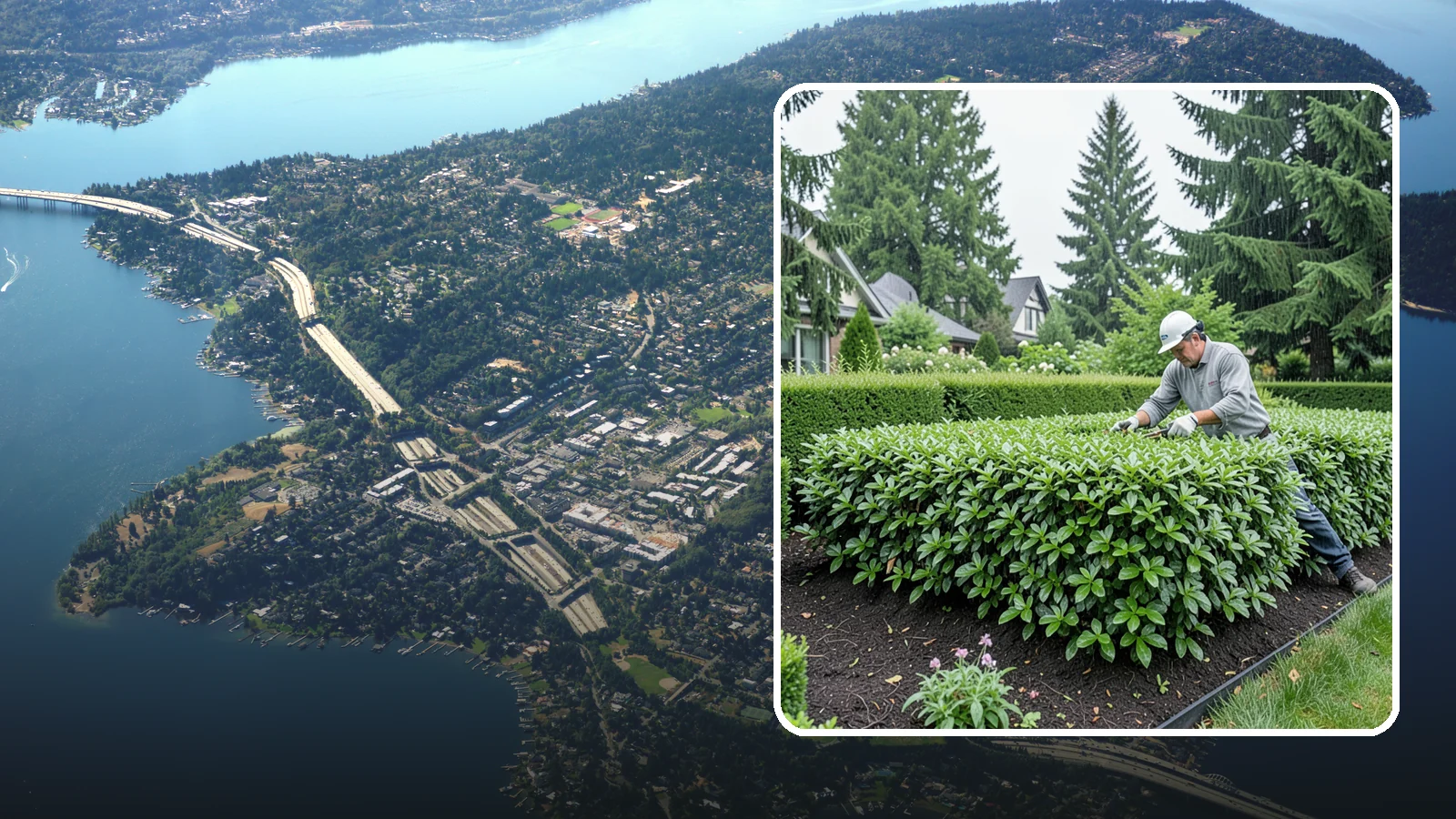 Privet Hedge Trimming in Mercer Island, King County, WA - Frequent, formal privet hedge trimming that maintains the crisp, geometric lines this classic fast-growing screen is known for.