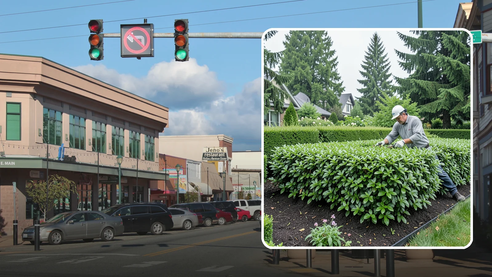 Privet Hedge Trimming in Monroe, Snohomish County, WA - Frequent, formal privet hedge trimming that maintains the crisp, geometric lines this classic fast-growing screen is known for.