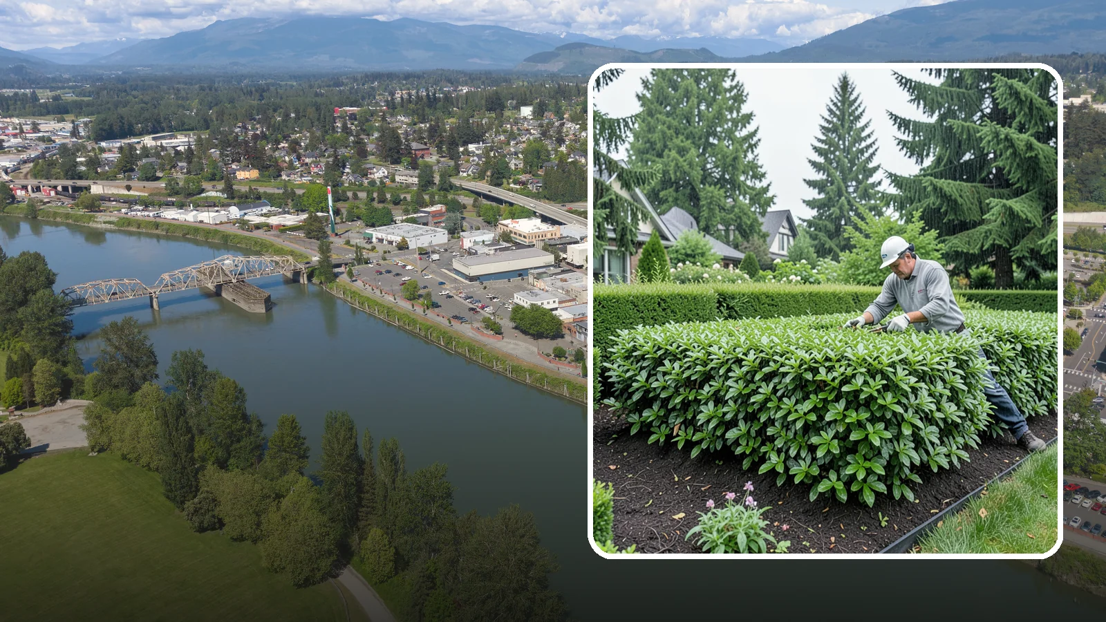 Privet Hedge Trimming in Mount Vernon, Skagit County, WA - Frequent, formal privet hedge trimming that maintains the crisp, geometric lines this classic fast-growing screen is known for.