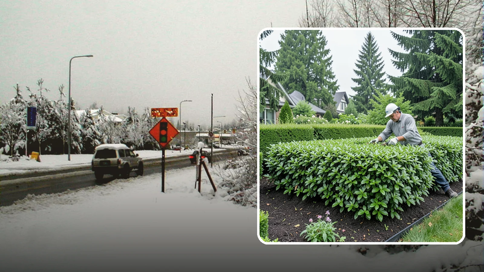 Privet Hedge Trimming in Newcastle, King County, WA - Frequent, formal privet hedge trimming that maintains the crisp, geometric lines this classic fast-growing screen is known for.