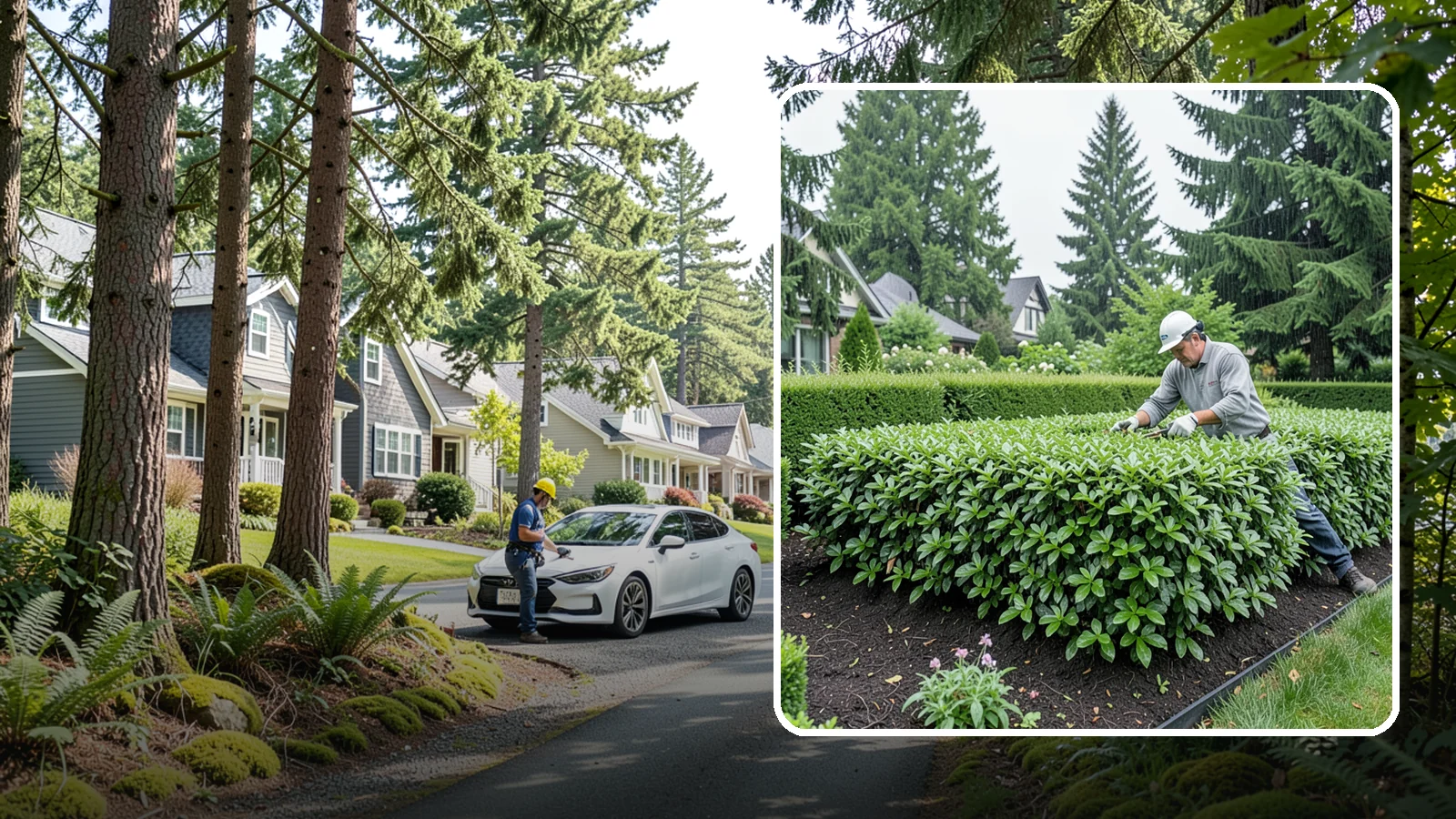 Privet Hedge Trimming in Normandy Park, King County, WA - Frequent, formal privet hedge trimming that maintains the crisp, geometric lines this classic fast-growing screen is known for.