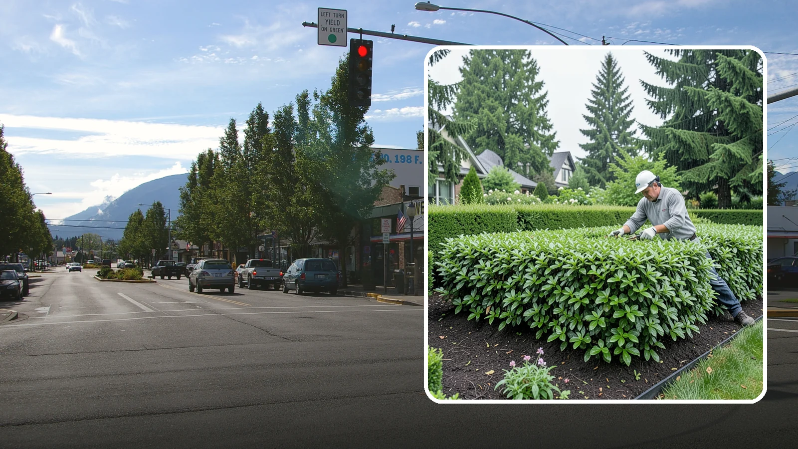 Privet Hedge Trimming in North Bend, King County, WA - Frequent, formal privet hedge trimming that maintains the crisp, geometric lines this classic fast-growing screen is known for.