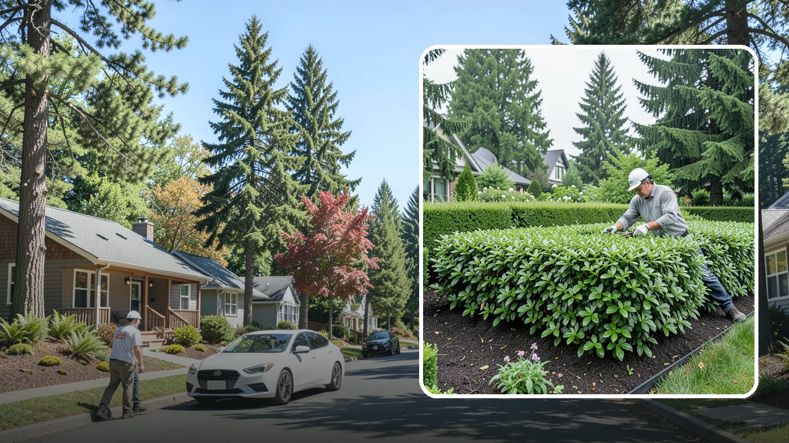 Privet Hedge Trimming in Orting, Pierce County, WA - Frequent, formal privet hedge trimming that maintains the crisp, geometric lines this classic fast-growing screen is known for.
