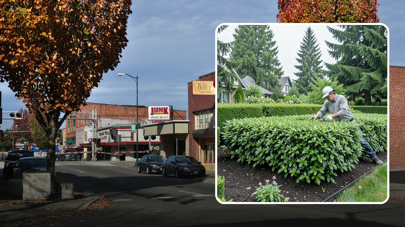 Privet Hedge Trimming in Puyallup, Pierce County, WA - Frequent, formal privet hedge trimming that maintains the crisp, geometric lines this classic fast-growing screen is known for.