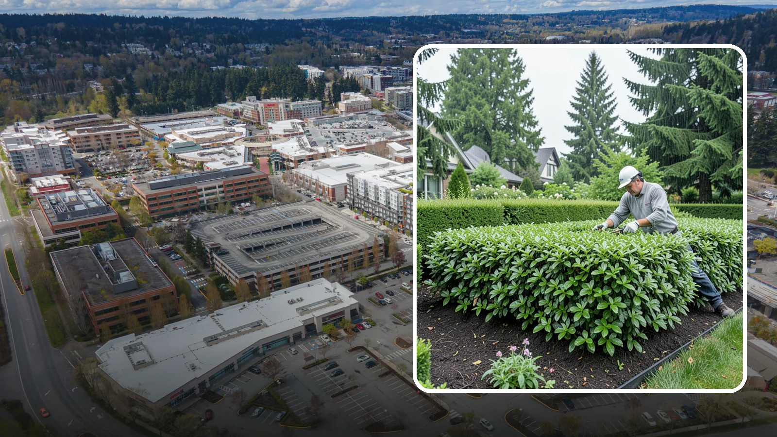 Privet Hedge Trimming in Redmond, King County, WA - Frequent, formal privet hedge trimming that maintains the crisp, geometric lines this classic fast-growing screen is known for.