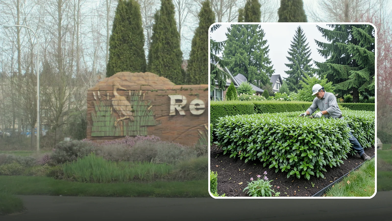 Privet Hedge Trimming in Renton, King County, WA - Frequent, formal privet hedge trimming that maintains the crisp, geometric lines this classic fast-growing screen is known for.