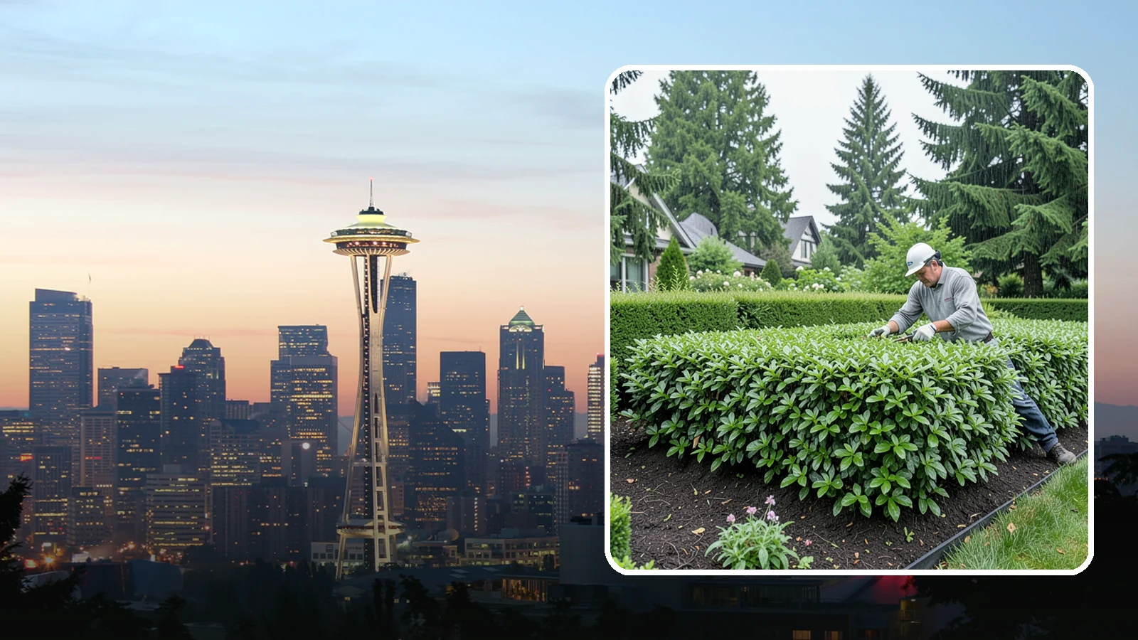 Privet Hedge Trimming in Seattle, King County, WA - Frequent, formal privet hedge trimming that maintains the crisp, geometric lines this classic fast-growing screen is known for.