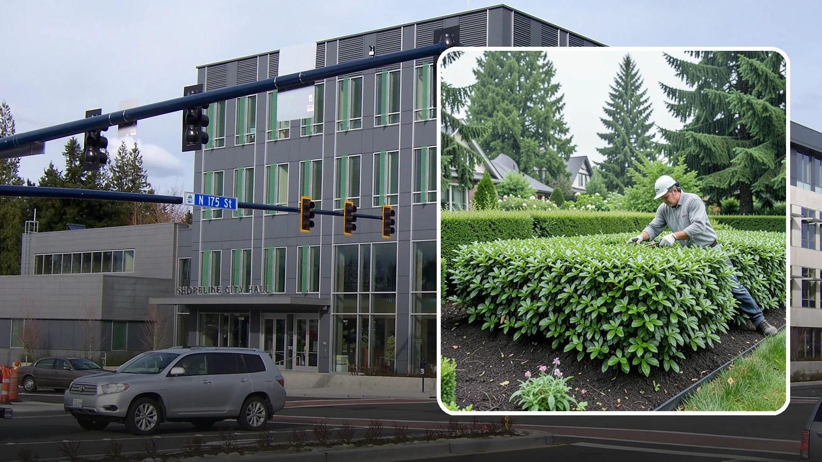 Privet Hedge Trimming in Shoreline, King County, WA - Frequent, formal privet hedge trimming that maintains the crisp, geometric lines this classic fast-growing screen is known for.