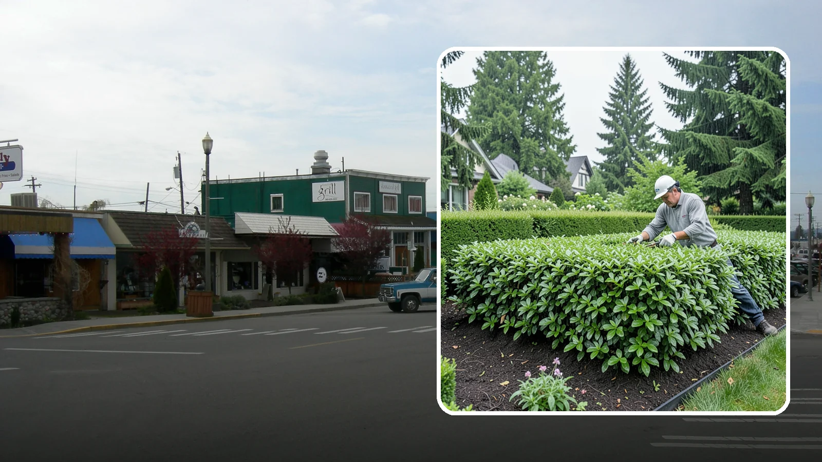 Privet Hedge Trimming in Stanwood, Snohomish County, WA - Frequent, formal privet hedge trimming that maintains the crisp, geometric lines this classic fast-growing screen is known for.