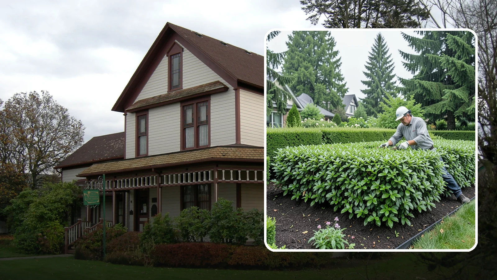 Privet Hedge Trimming in Sumner, Pierce County, WA - Frequent, formal privet hedge trimming that maintains the crisp, geometric lines this classic fast-growing screen is known for.