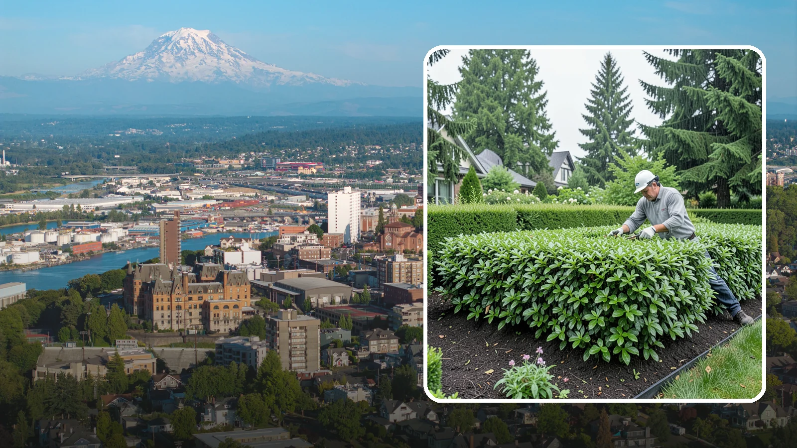 Privet Hedge Trimming in Tacoma, Pierce County, WA - Frequent, formal privet hedge trimming that maintains the crisp, geometric lines this classic fast-growing screen is known for.