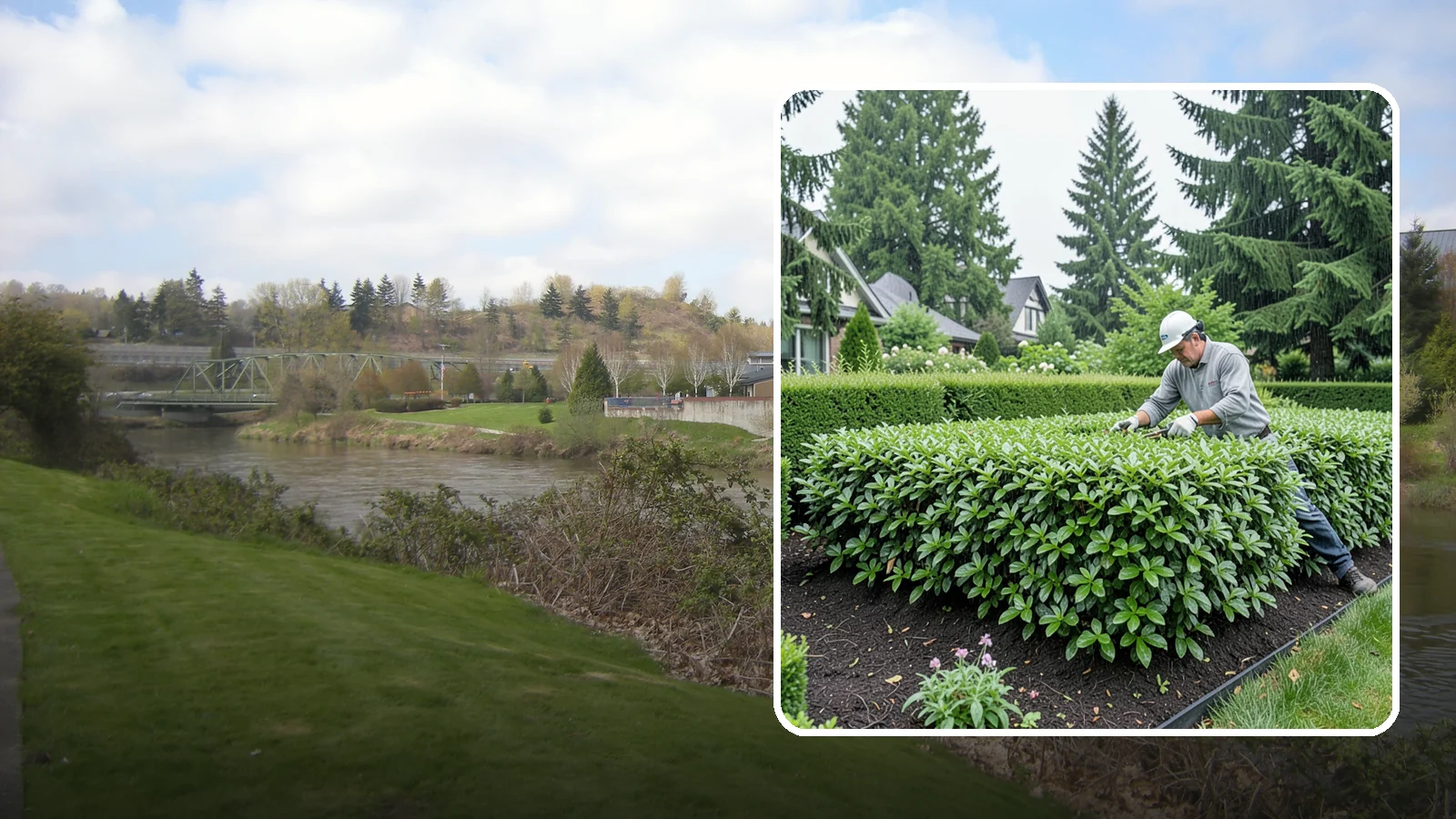 Privet Hedge Trimming in Tukwila, King County, WA - Frequent, formal privet hedge trimming that maintains the crisp, geometric lines this classic fast-growing screen is known for.