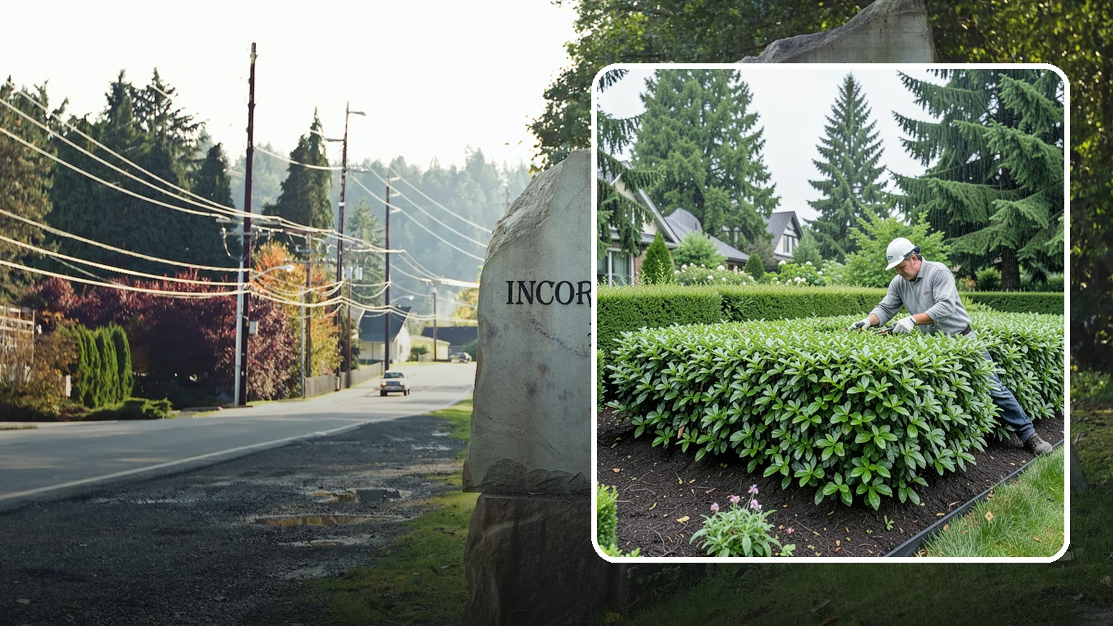 Privet Hedge Trimming in Wilkeson, Pierce County, WA - Frequent, formal privet hedge trimming that maintains the crisp, geometric lines this classic fast-growing screen is known for.