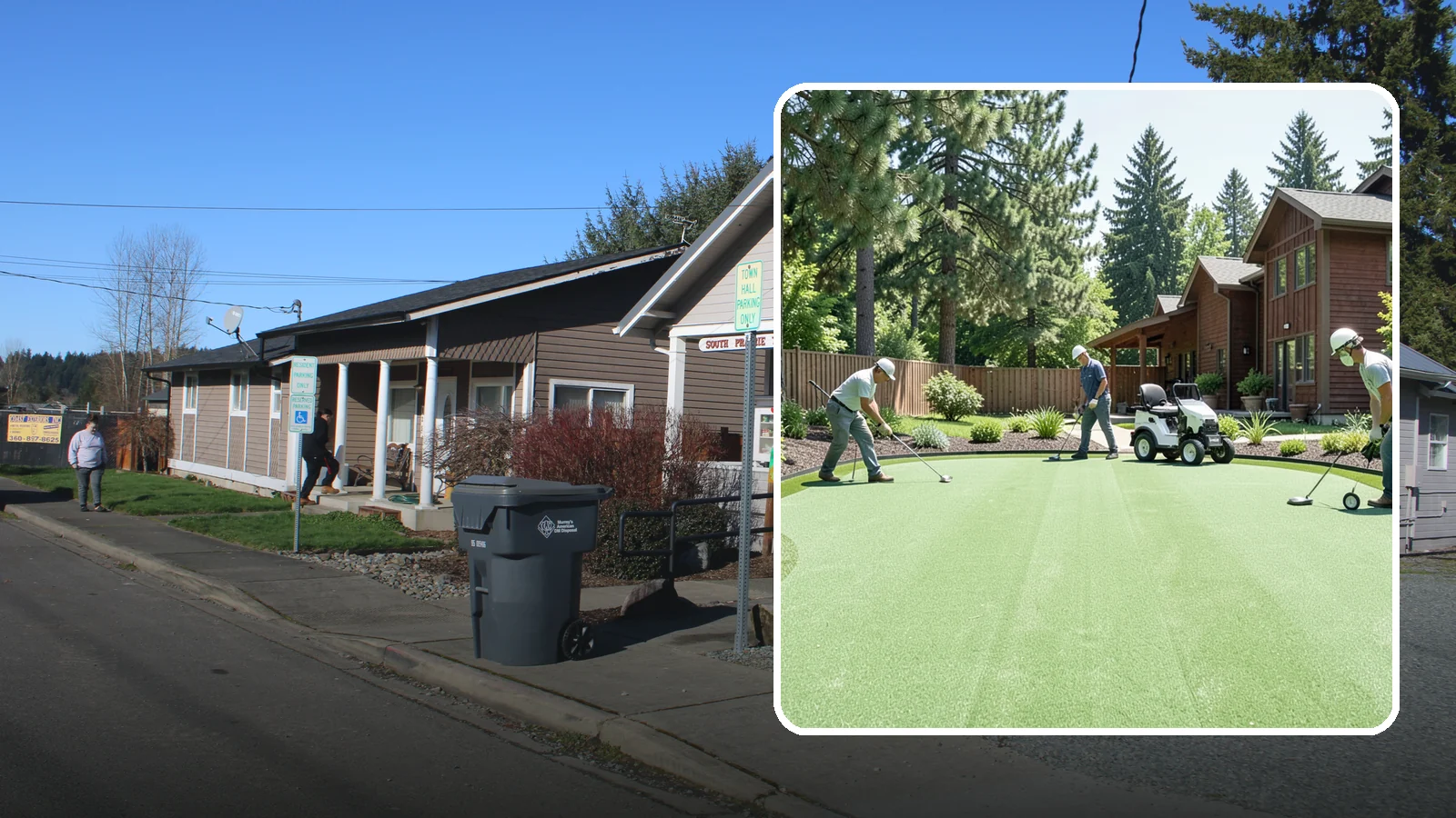 Putting Green Installation in South Prairie, Pierce County, WA - Custom backyard putting greens with true roll and realistic speed to practice your short game at home.