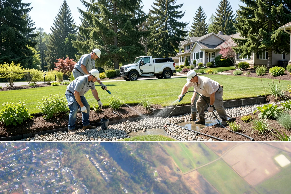 Quartz Rock Installation in Algona, King County, WA - Quartz can be installed year-round, but a dry day makes it easier to keep the bright stone free of mud during placement.