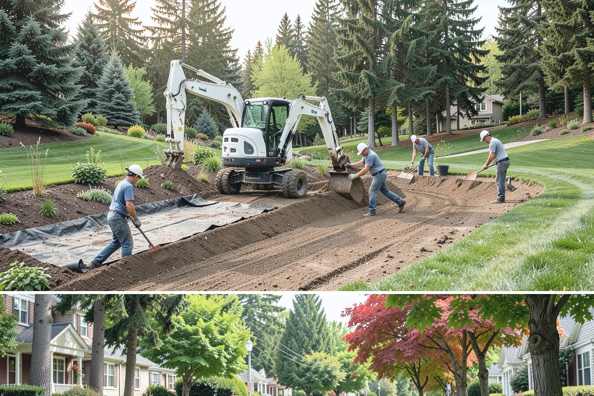 Quartz Rock Installation in Beaux Arts Village, King County, WA - Quartz can be installed year-round, but a dry day makes it easier to keep the bright stone free of mud during placement.