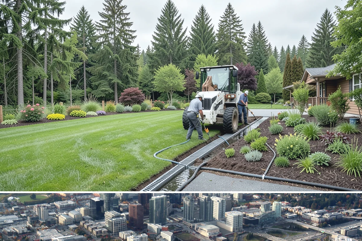 Quartz Rock Installation in Bellevue, King County, WA - Quartz can be installed year-round, but a dry day makes it easier to keep the bright stone free of mud during placement.