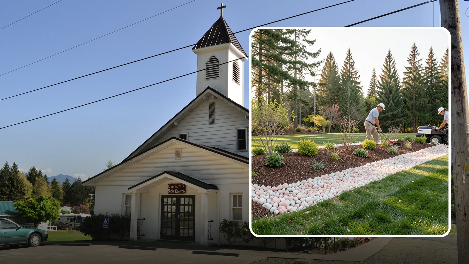 Quartz Rock Installation in Concrete, Skagit County, WA - Bright, crystalline white-to-rose quartz that brings sparkle and upscale contrast to feature beds and borders.