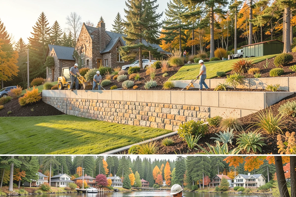 Quartz Rock Installation in La Conner, Skagit County, WA - Quartz can be installed year-round, but a dry day makes it easier to keep the bright stone free of mud during placement.