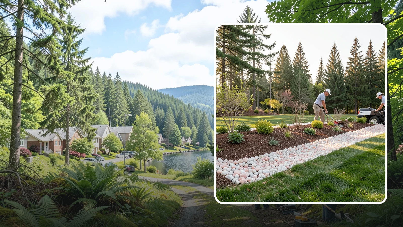Quartz Rock Installation in Lake Forest Park, King County, WA - Bright, crystalline white-to-rose quartz that brings sparkle and upscale contrast to feature beds and borders.