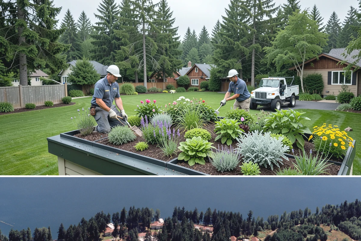 Quartz Rock Installation in Lakewood, Pierce County, WA - Quartz can be installed year-round, but a dry day makes it easier to keep the bright stone free of mud during placement.