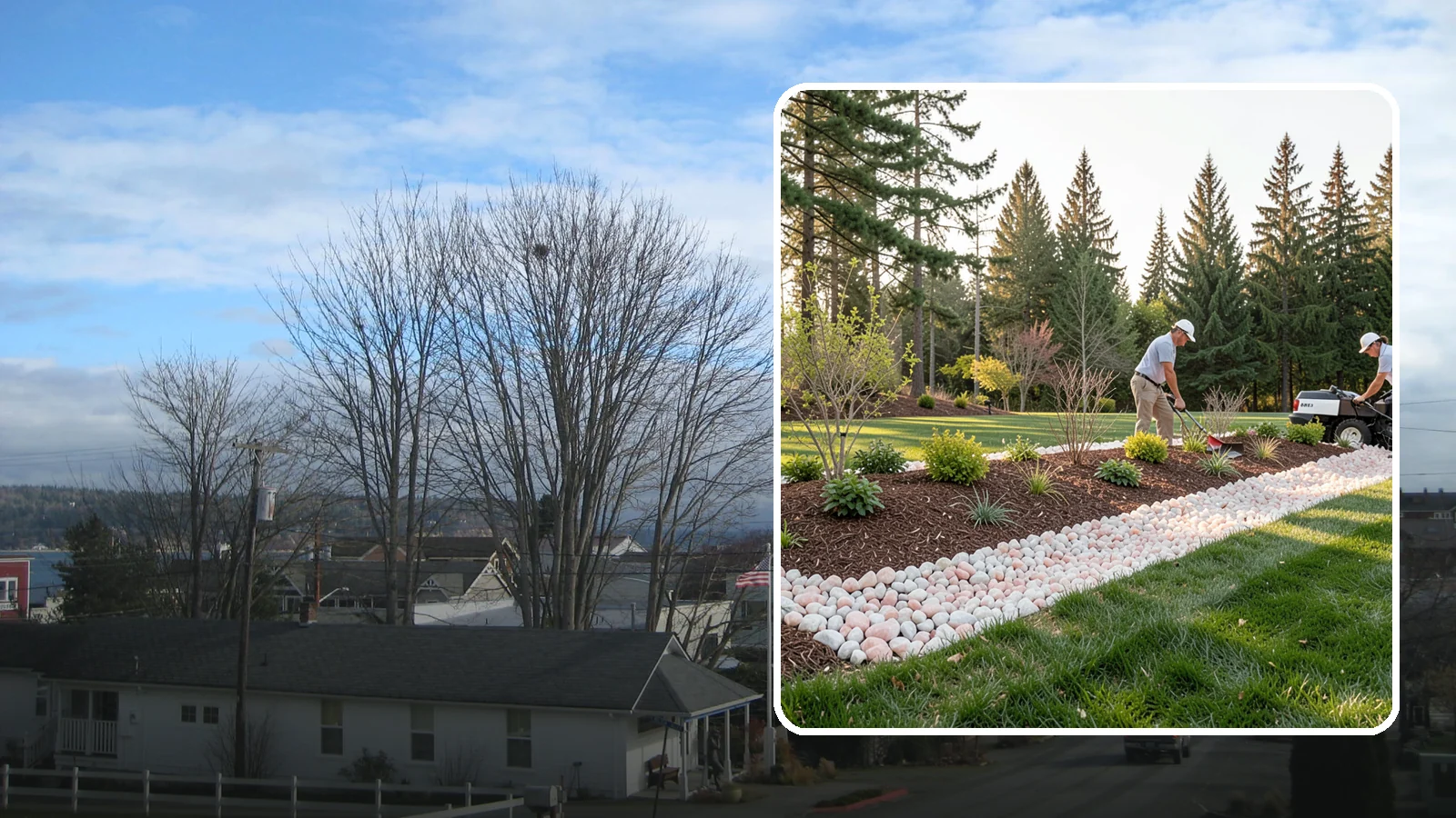 Quartz Rock Installation in Langley, Island County, WA - Bright, crystalline white-to-rose quartz that brings sparkle and upscale contrast to feature beds and borders.