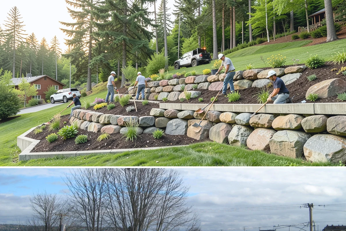 Quartz Rock Installation in Langley, Island County, WA - Quartz can be installed year-round, but a dry day makes it easier to keep the bright stone free of mud during placement.