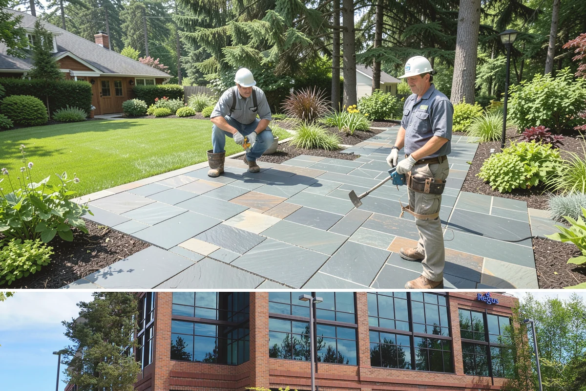Quartz Rock Installation in Mountlake Terrace, Snohomish County, WA - Quartz can be installed year-round, but a dry day makes it easier to keep the bright stone free of mud during placement.
