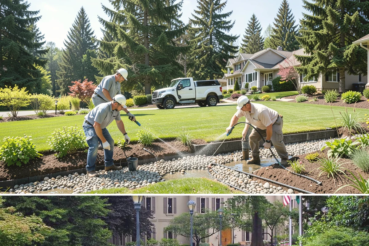 Quartz Rock Installation in Woodinville, King County, WA - Quartz can be installed year-round, but a dry day makes it easier to keep the bright stone free of mud during placement.