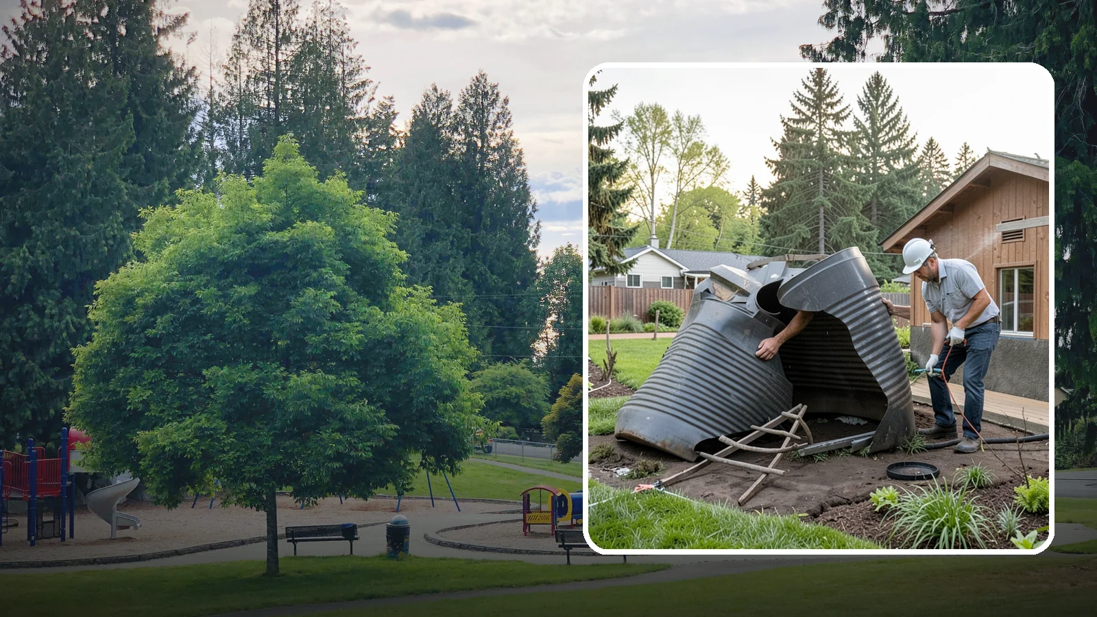 Rain Barrel Installation in Bonney Lake, Pierce County, WA - Rain barrels and rainwater collection installed to capture roof runoff for reuse in the garden.