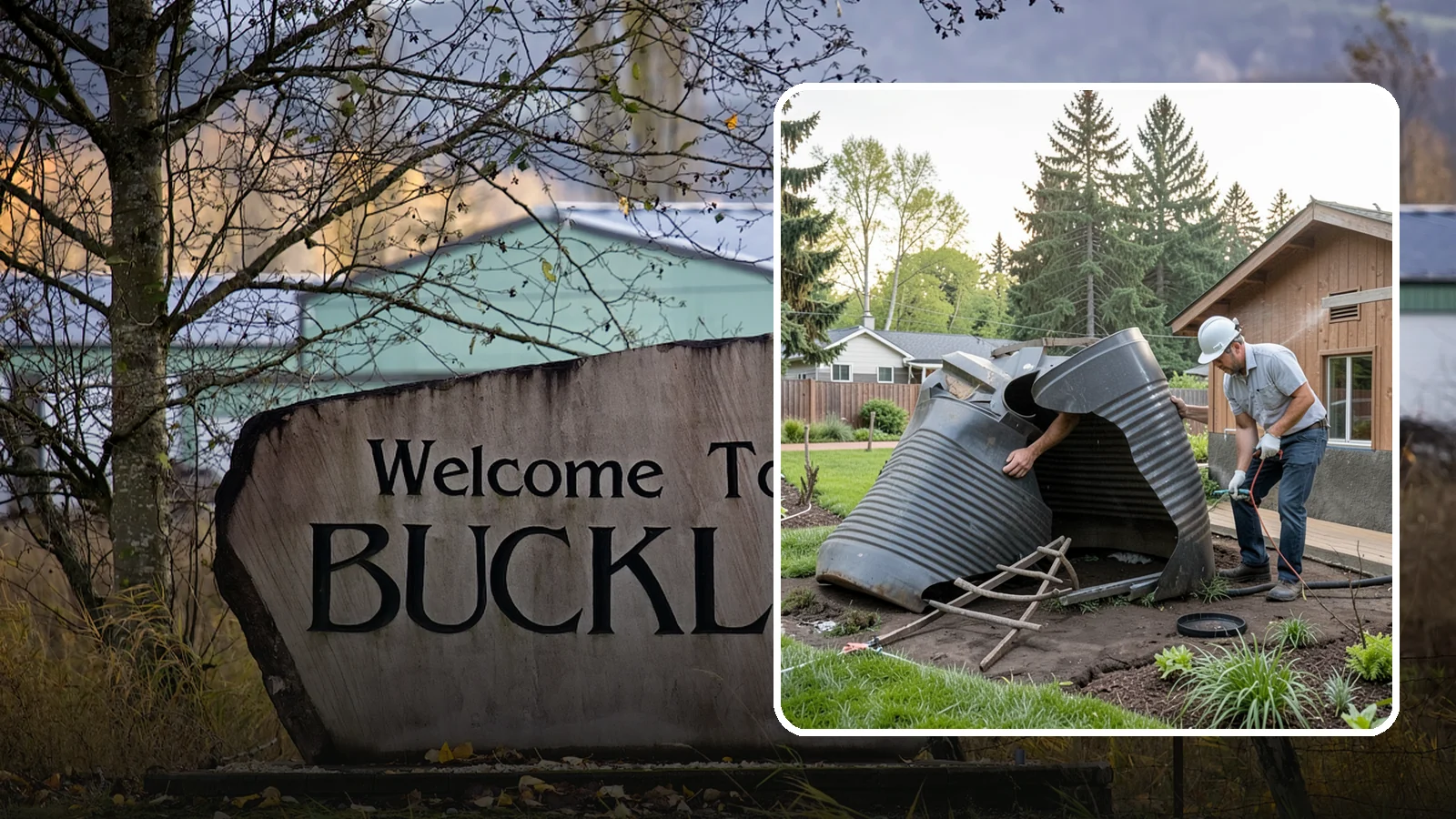 Rain Barrel Installation in Buckley, Pierce County, WA - Rain barrels and rainwater collection installed to capture roof runoff for reuse in the garden.