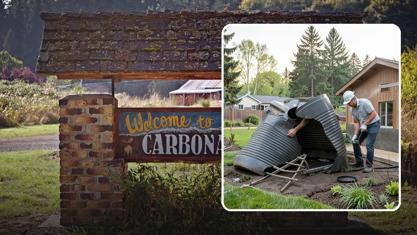 Rain Barrel Installation in Carbonado, Pierce County, WA - Rain barrels and rainwater collection installed to capture roof runoff for reuse in the garden.