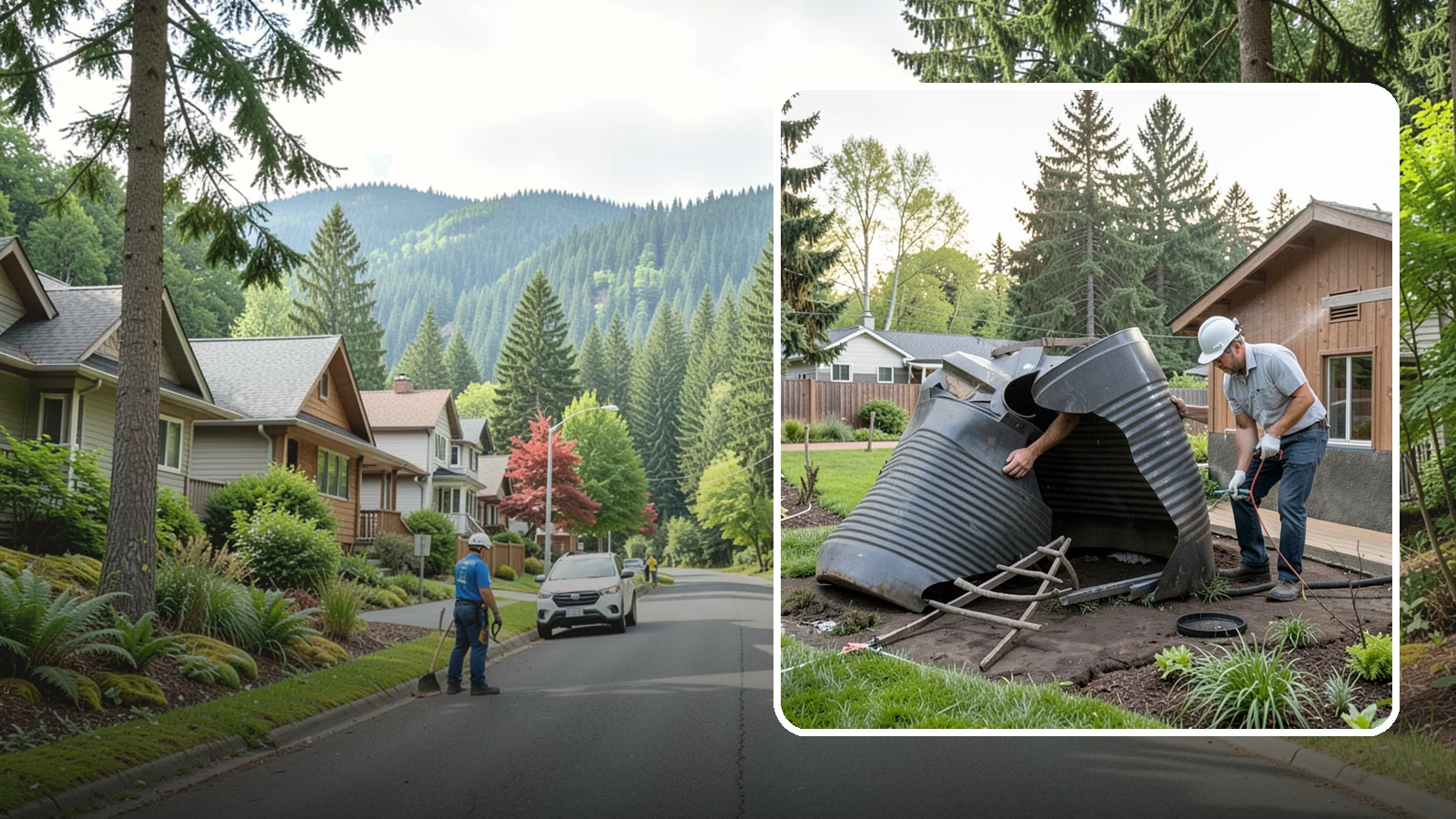 Rain Barrel Installation in Darrington, Snohomish County, WA - Rain barrels and rainwater collection installed to capture roof runoff for reuse in the garden.
